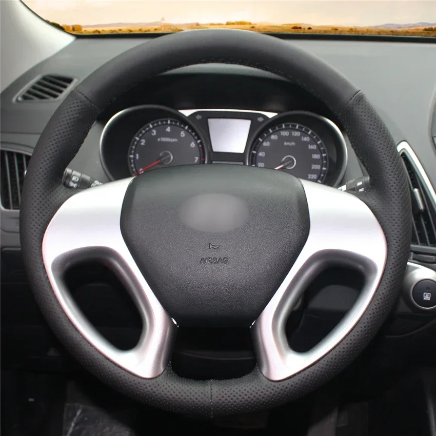 

Чехлы на руль из натуральной кожи черного цвета для Hyundai ix35 Tucson 2 2010-2016, аксессуары для автомобиля