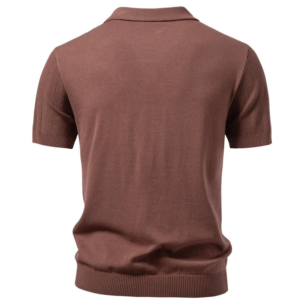 Spring and Summer New Fashion Lapel Shirt Men's Short-sleeved Knitted Top Cardigan