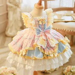 Summer Backless Lolita Ball Gown Dress Girls Kids Sets Princess Cartoon Skirts Birthday Party Childrens Gauze Clothing Sundress