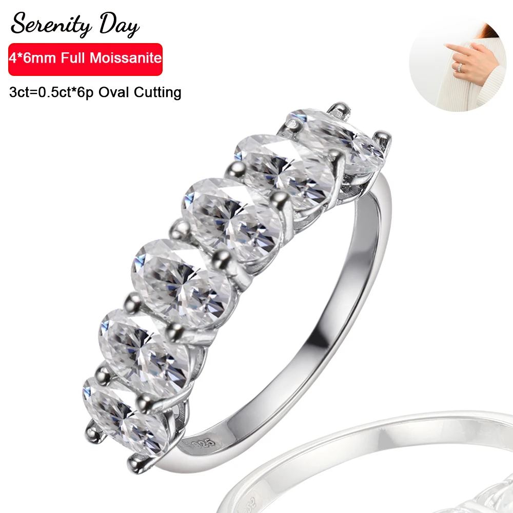 Serenity Day 3cttw  6 Stones D Color 4*6mm Oval Cutting Shape Full Moissanite Row Ring For Women S925 Sterling Silver Jewelry