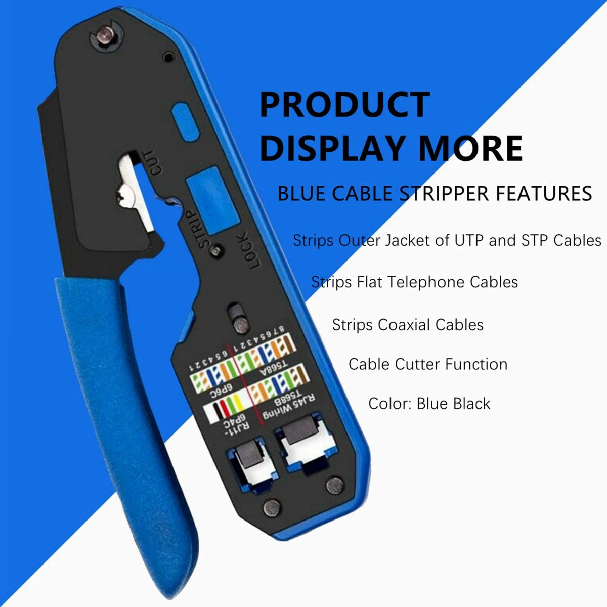 ZoeRax [RJ45 RJ12 RJ11 Modular Crimper] for CAT5/5e CAT6 Standard Network Connectors Strip Cut Crimp Tool Blue Handle