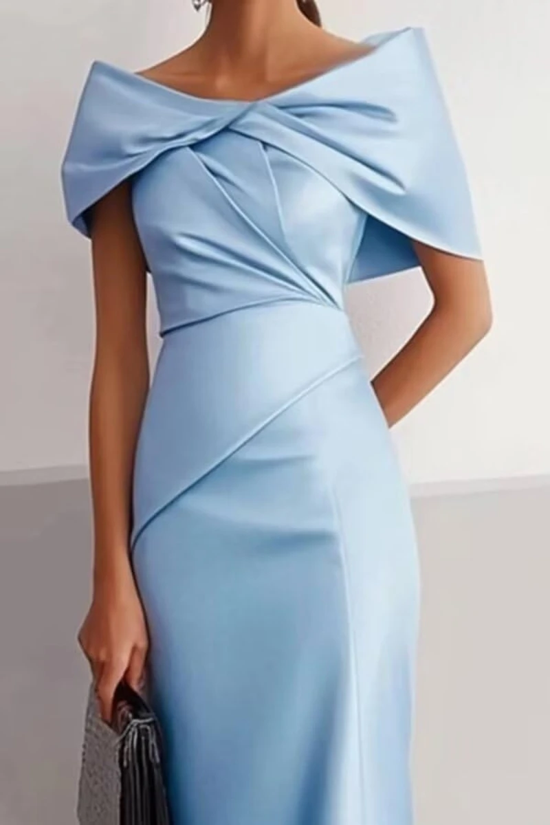 فساتين أم العروس بدون أكتاف مع فستان رسمي بحورية البحر بطيات من الساتان مع فيونكة