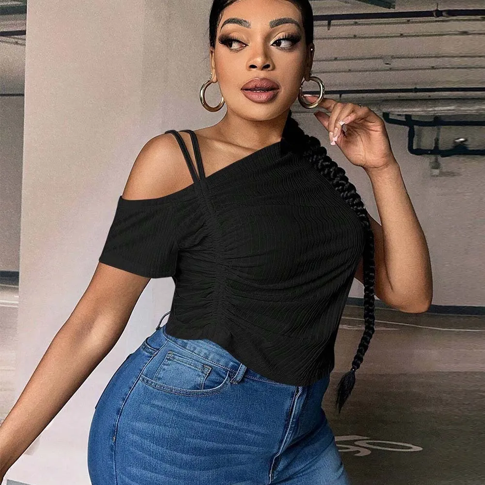 Estate Nuova T-shirt da donna 2025 Sexy manica corta Moda Slim Off spalla Crop Top Casual Streetwear Tinta unita Abiti semplici