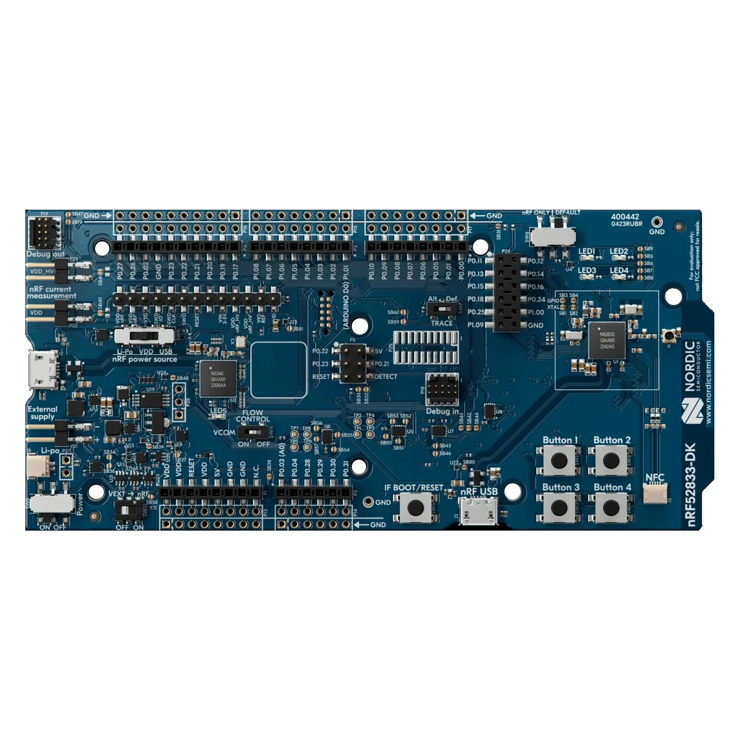 

nRF52833-DK Bluetooth Low Energy Development Kit for the nRF52833 SoC Support Bluetooth mesh, NFC, Thread and Zigbee