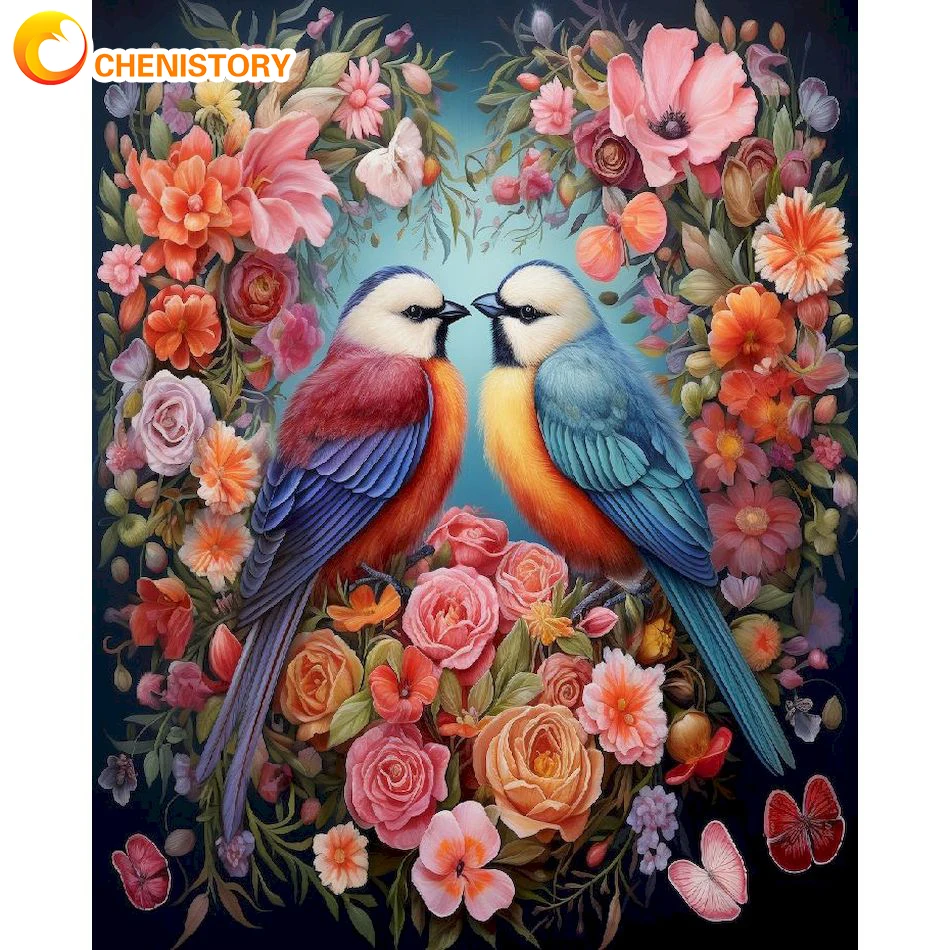 CHENISTORY 5D DIY Diamond Painting Kit Bird Flower Mosaic Embroidery Cross Stitch Wall Art Home Living Room Decoration New 30X40