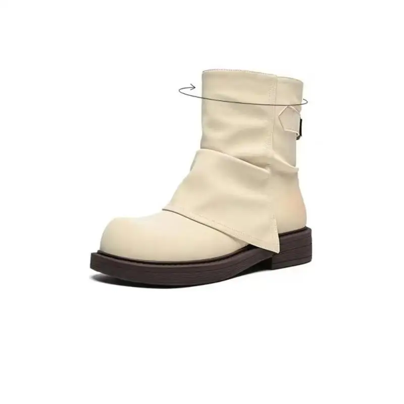 Damen Stiefeletten Flach Weiches Leder Runde Spitze Retro Schnalle Kurze Stiefel Bequeme Freizeitschuhe Modische Winterschuhe Schlupfstiefel Herbst Winter Laufschuhe Warme Halbstiefel Trend – Detail 9
