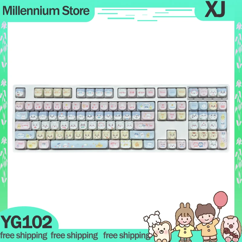 YG102 Gamer Mechanical Keyboard 102/108Key Wired Keyboard RGB Cute Cat Cartoon Keyboard Customized Office Gaming Keyboard Gifts