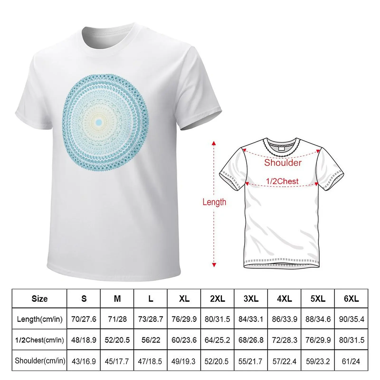 Blue gradient mandala art T-Shirt Blouse kawaii clothes plain plus sizes T-shirts for men cotton