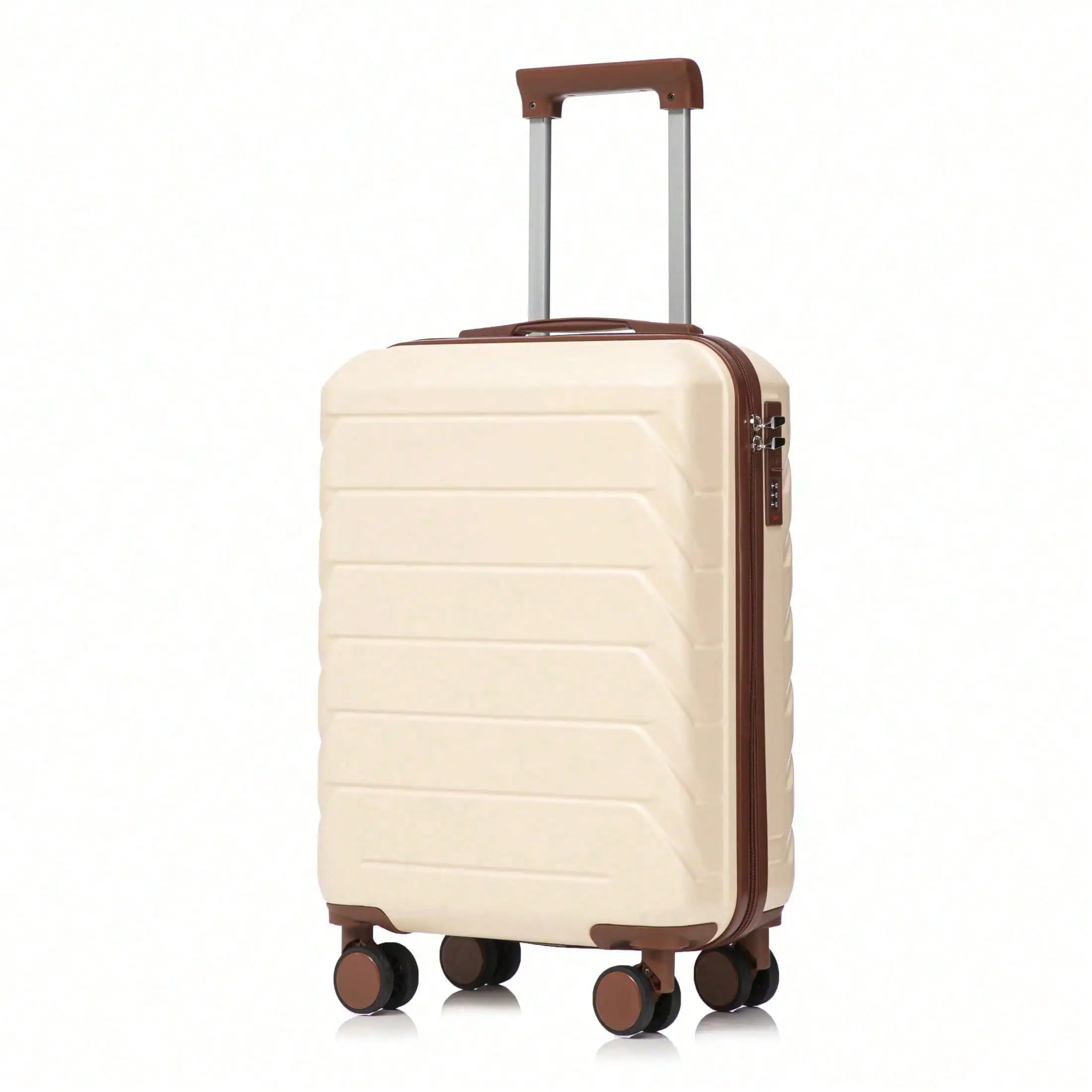 20 Inch Carry On Luggage, ABS Hardside Spinner Suitcase With TSA Combination Lock, Lightweight Rolling Travel Luggage For Trips, Beige