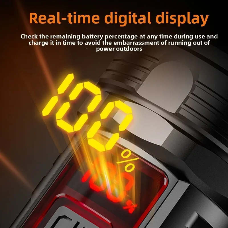 White Laser Flashlight, Strong Light, Rechargeable, Digital Power Display, Telescopic Zoom, Searchlight, Long - endurance