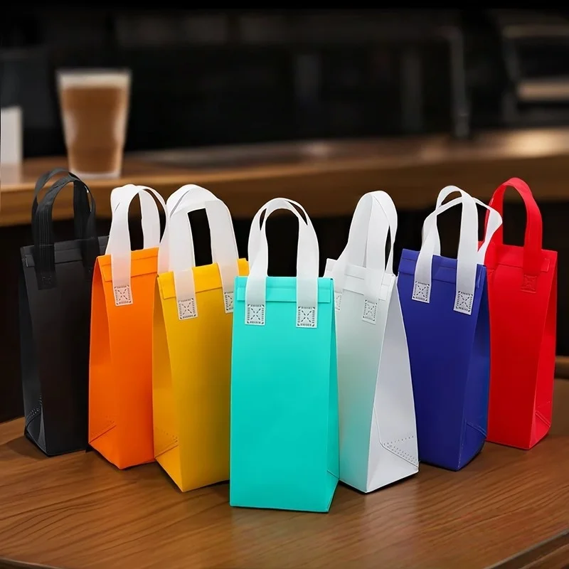 10/20PCS Nonwoven Handle Bags Custom LOGO Drink Milk Tea Coffee Portable Takeout Cup Bags Keep Warm Cold Delivery Bags Packaging
