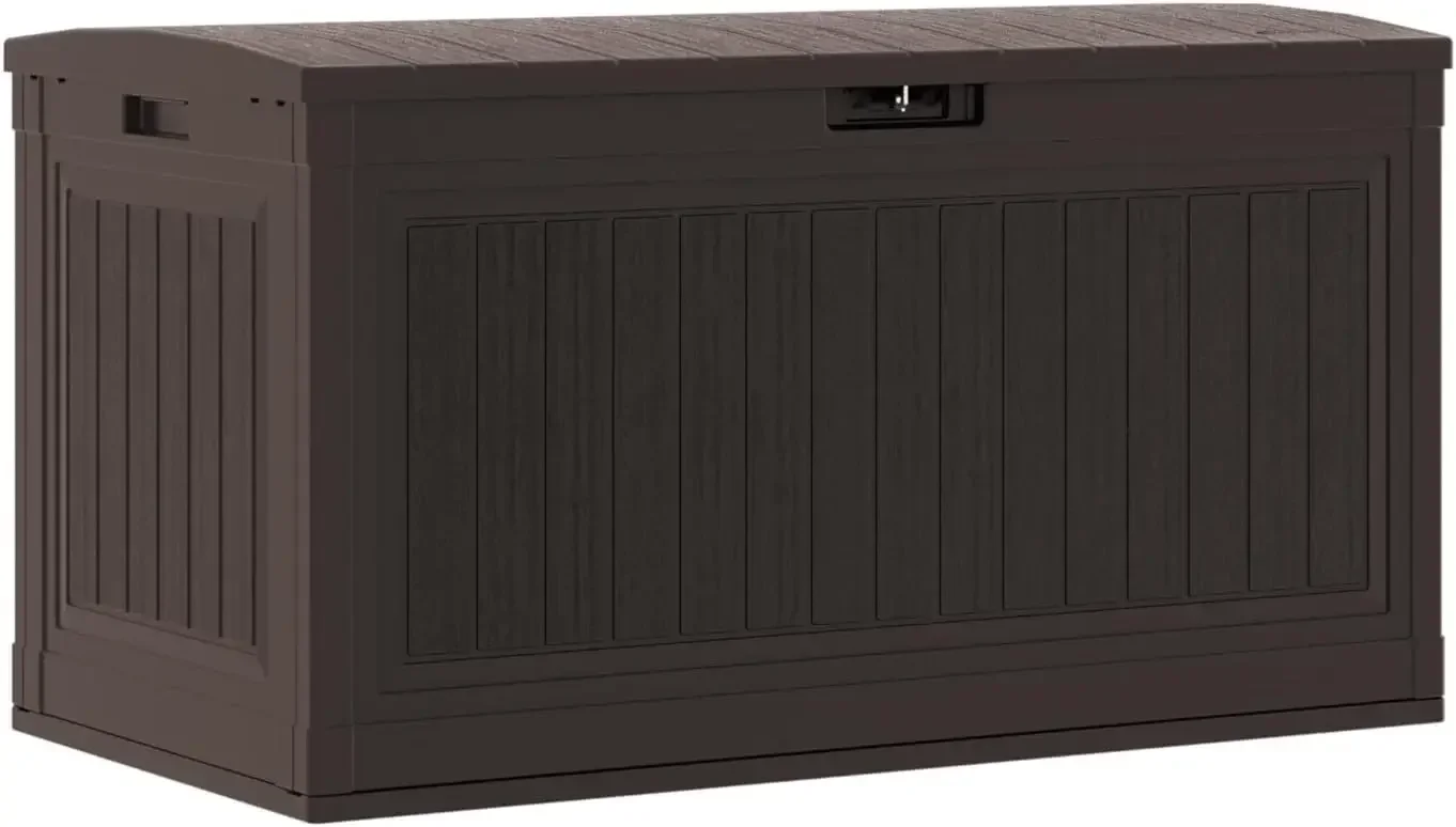 

80-Gal. Waterproof Resin Large Outdoor Patio Deck Box with Pad-Lockable Lid, Modern Outdoor Patio Bench/Storage Box for Cushions