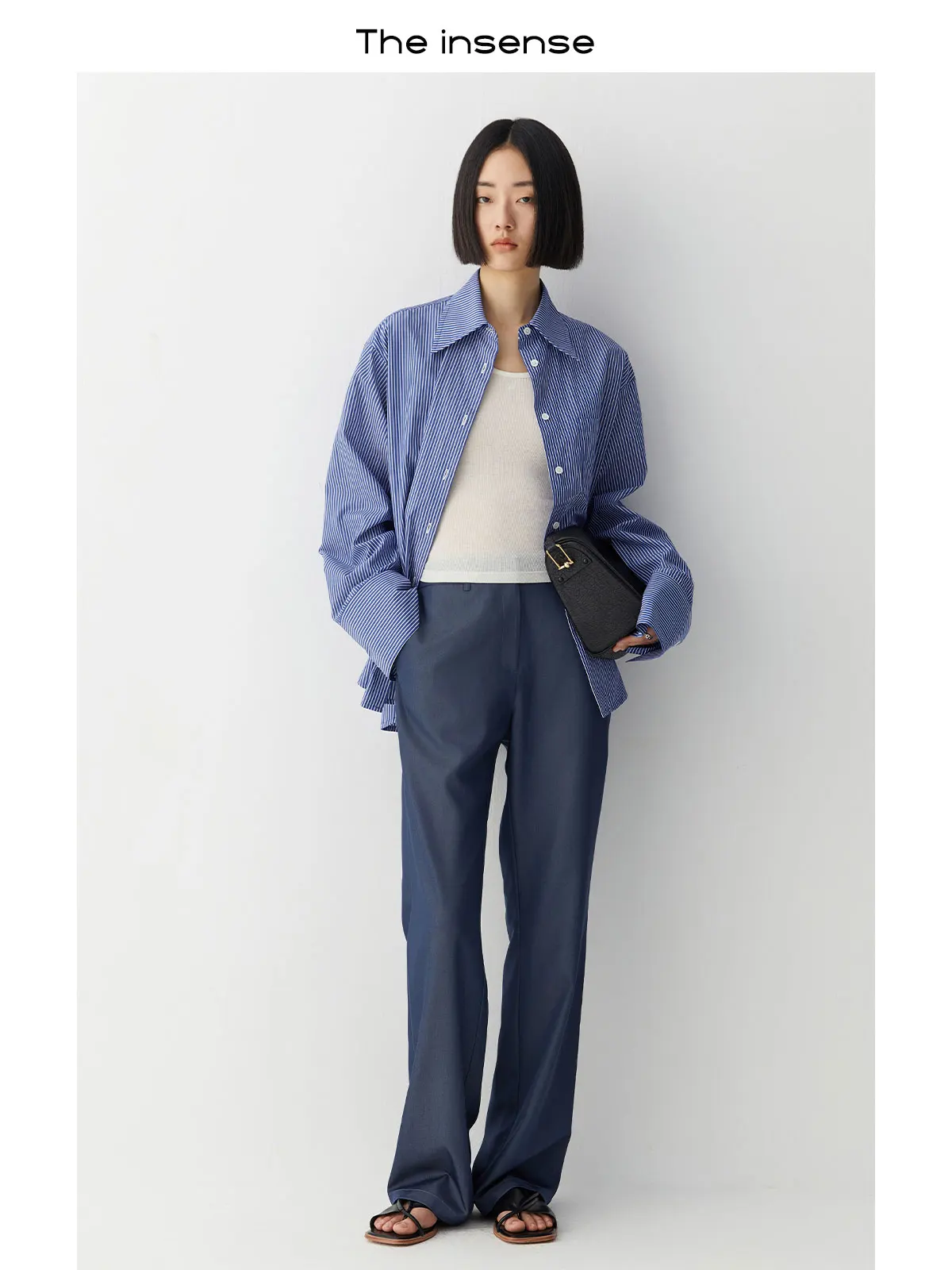 

Classic Casual Supima Cotton Striped irt with aped Sves Timel Blue White Stripe Design Loose Fit Ladies irt