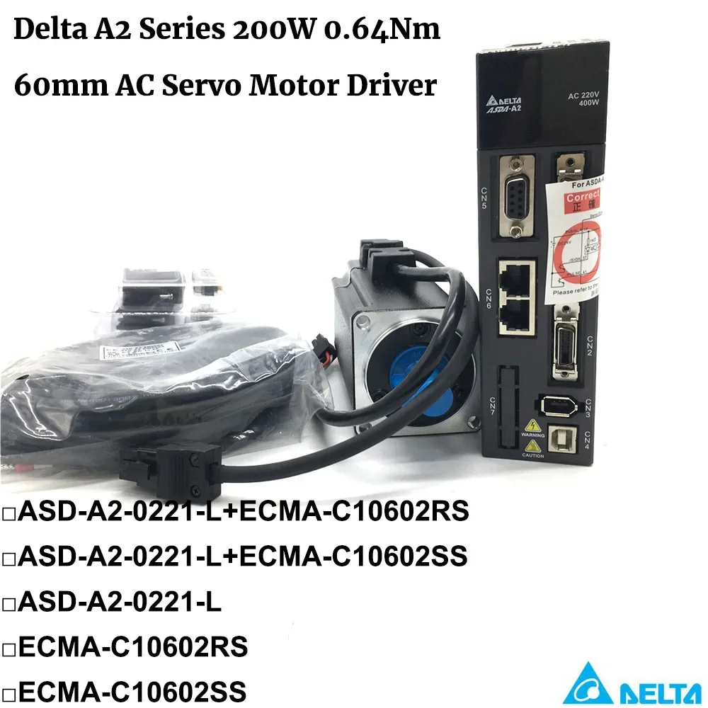 Delta A2 0.64Nm 200W AC servo motor driver kit ASD-A2-0221-L ECMA-C10602RS ECMA-C10602SS Brake 0.2KW 220V 3000rpm 60mm Flange