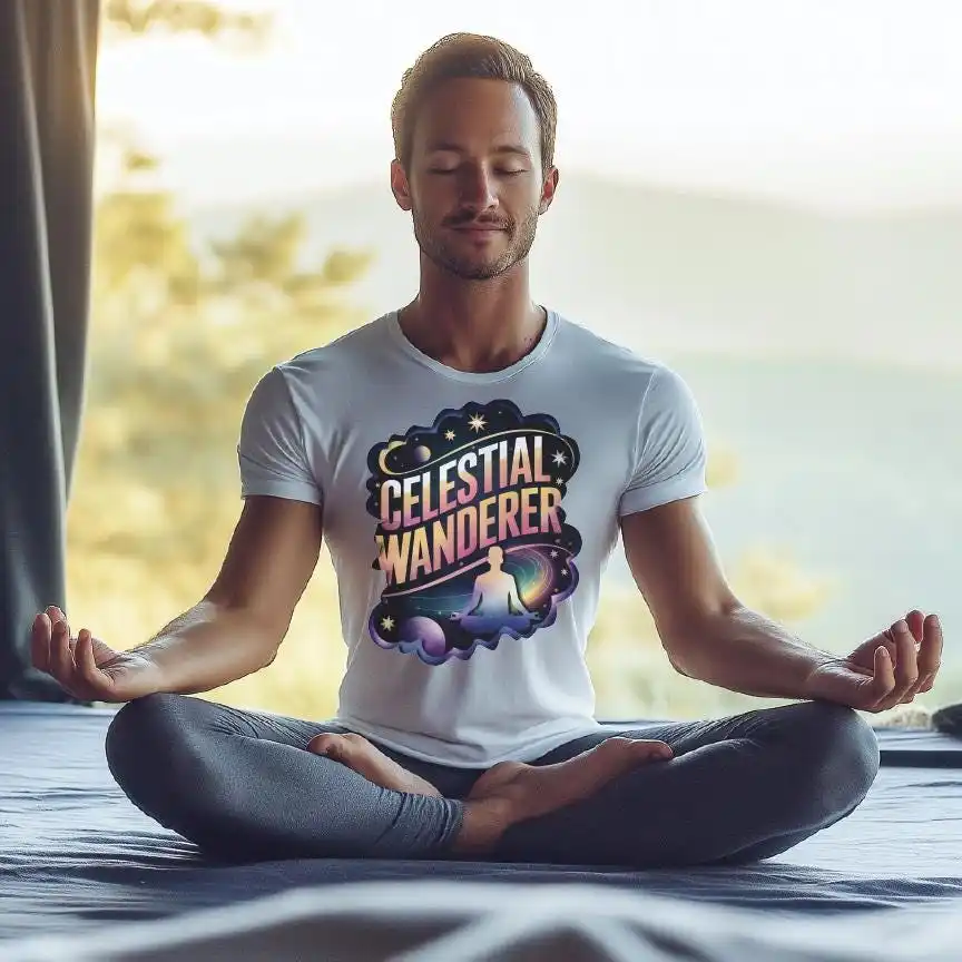

Celestial Wanderer T Shirt Meditative Cosmic Design for Yoga Space Lovers Galaxy Inspired