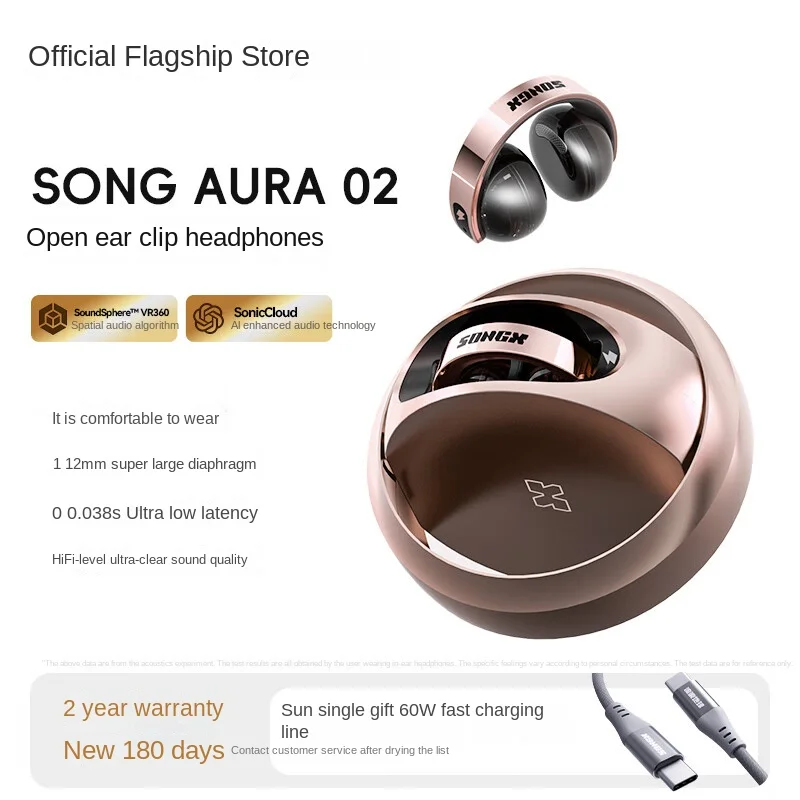 SONGX Cuffie con clip impermeabili Bluetooth wireless con retro aperto - Audio HiFi, multicolore, design elegante e luce di piume per regalare