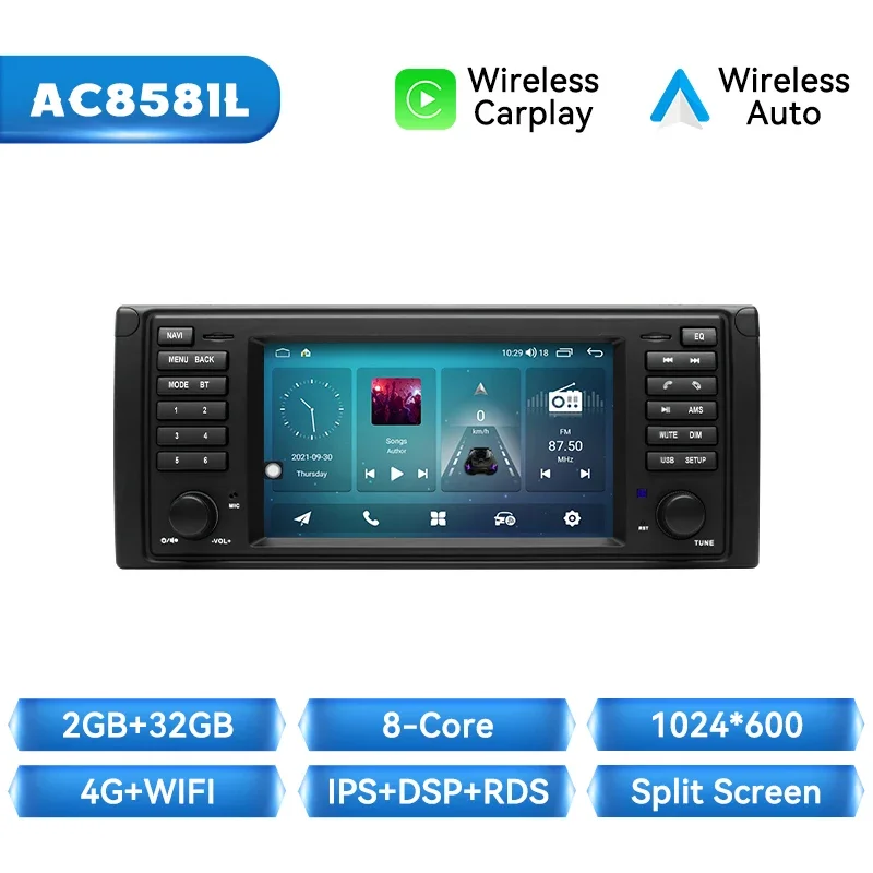 Draadloze Carplay Android Auto Android 14 Auto Autoradio Voor Bmw 5 Series E39 X5 E53 M5 1996-2003 Multimedia Speler Gps 4G Wifi
