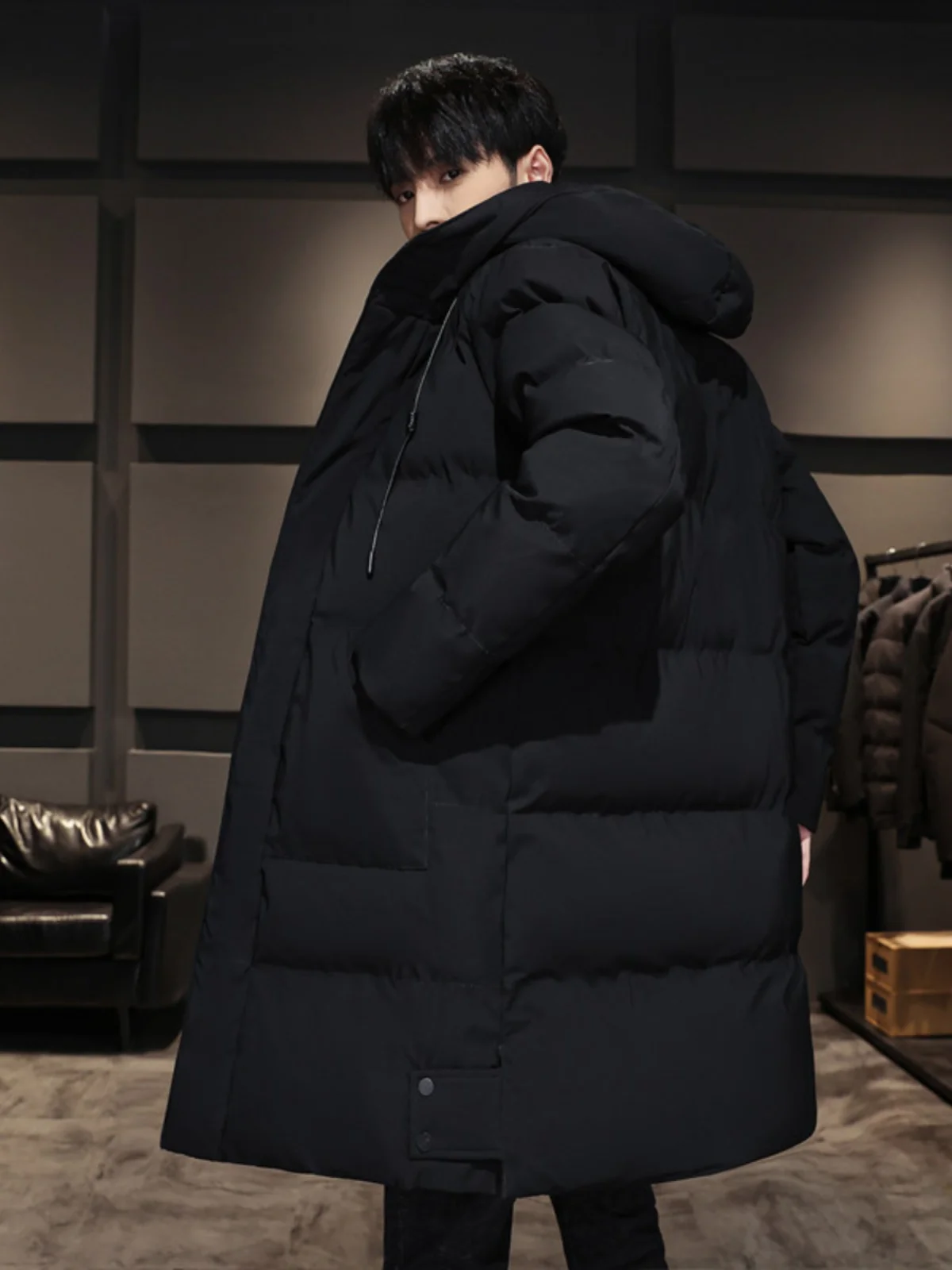 

Winter Thiened Cotton Jaet Men's Hong Kong Sle Loose Fit Hooded Faionable Urban Wear Youth Long Sve Zipper Closure