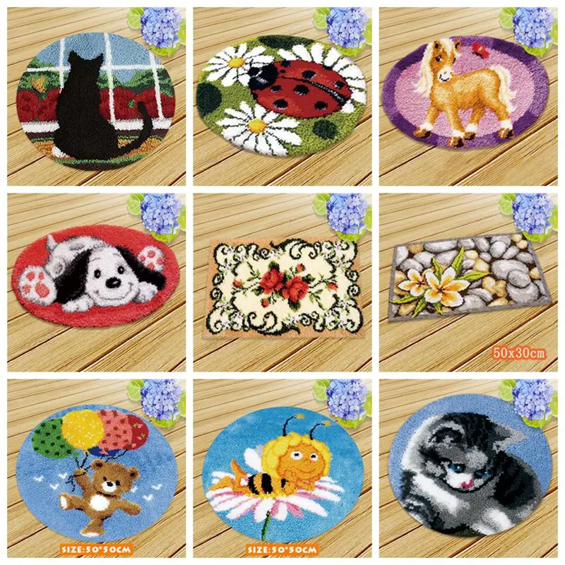 Ensemble de kits de crochet de loquet Lea, broderie de tapis de lework grossier, KexhausHaak Tapijt, style animal et dessin animé, tapis Smyrna