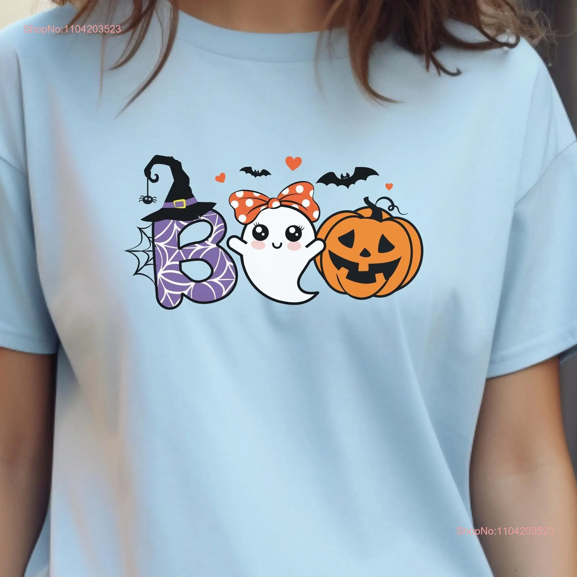 Boo Halloween T Shirt Spooky Scary Ghost Costume Top Trick or Treat Apparel Cute long or short sleeves