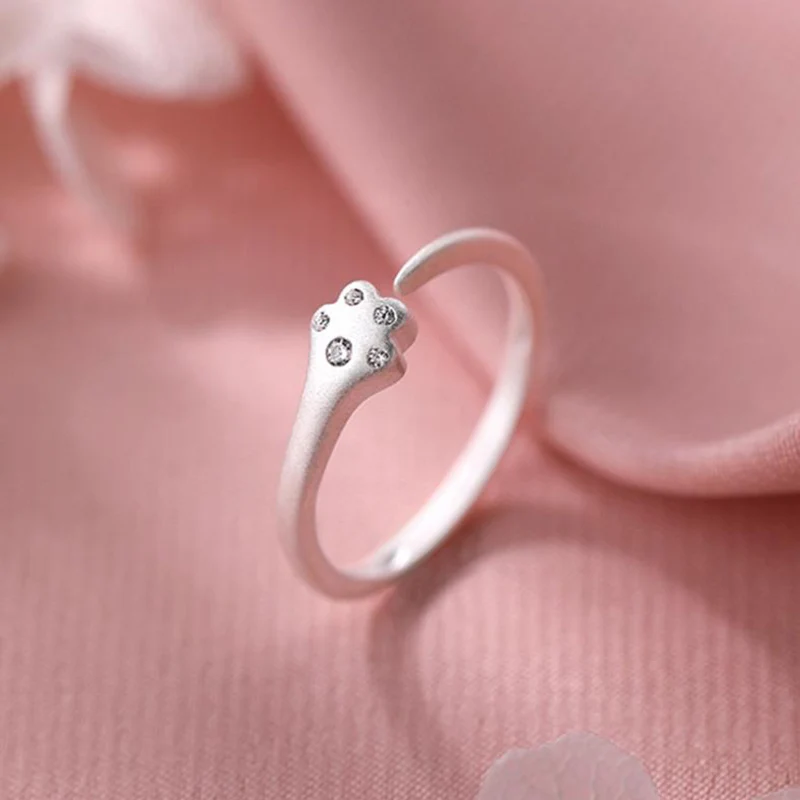 

Fashion Frosted Cat Paw Zircon Ring Japanese & Korean Style Simple Small Cat Rings For Women Girl Jewelry KOFSAC