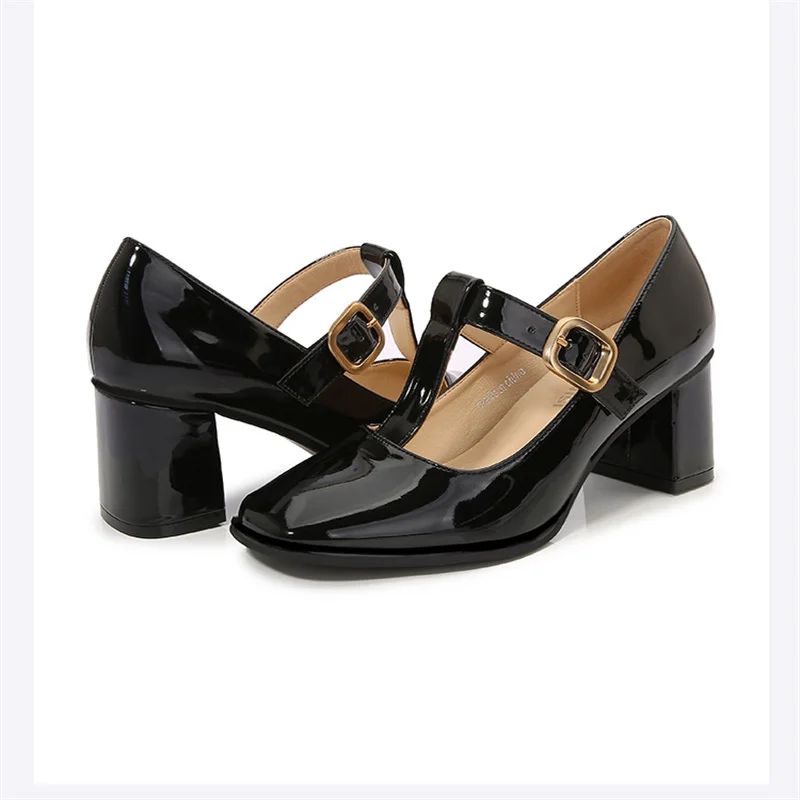 

Женские туфли на высоком каблуке Черные Т-образные туфли на толстом каблуке с французским ретро-высоким каблуком Туфли на платформе Большие размеры 46 Свадебные туфли для невесты