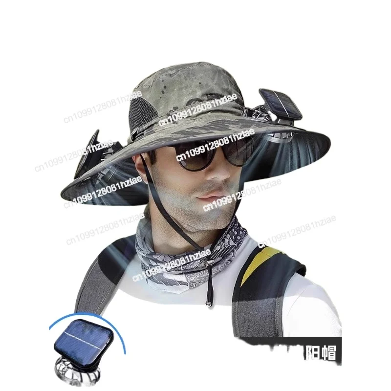 

Solar Fan Hat Men's Summer Large Brim UV Protected Bucket Hat Mountaineering