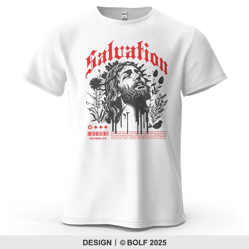Salut thème religieux imprimé hommes T-Shirt 100% coton surdimensionné gothique sorties graphiques t-shirts pour haut pour femme Streetwear