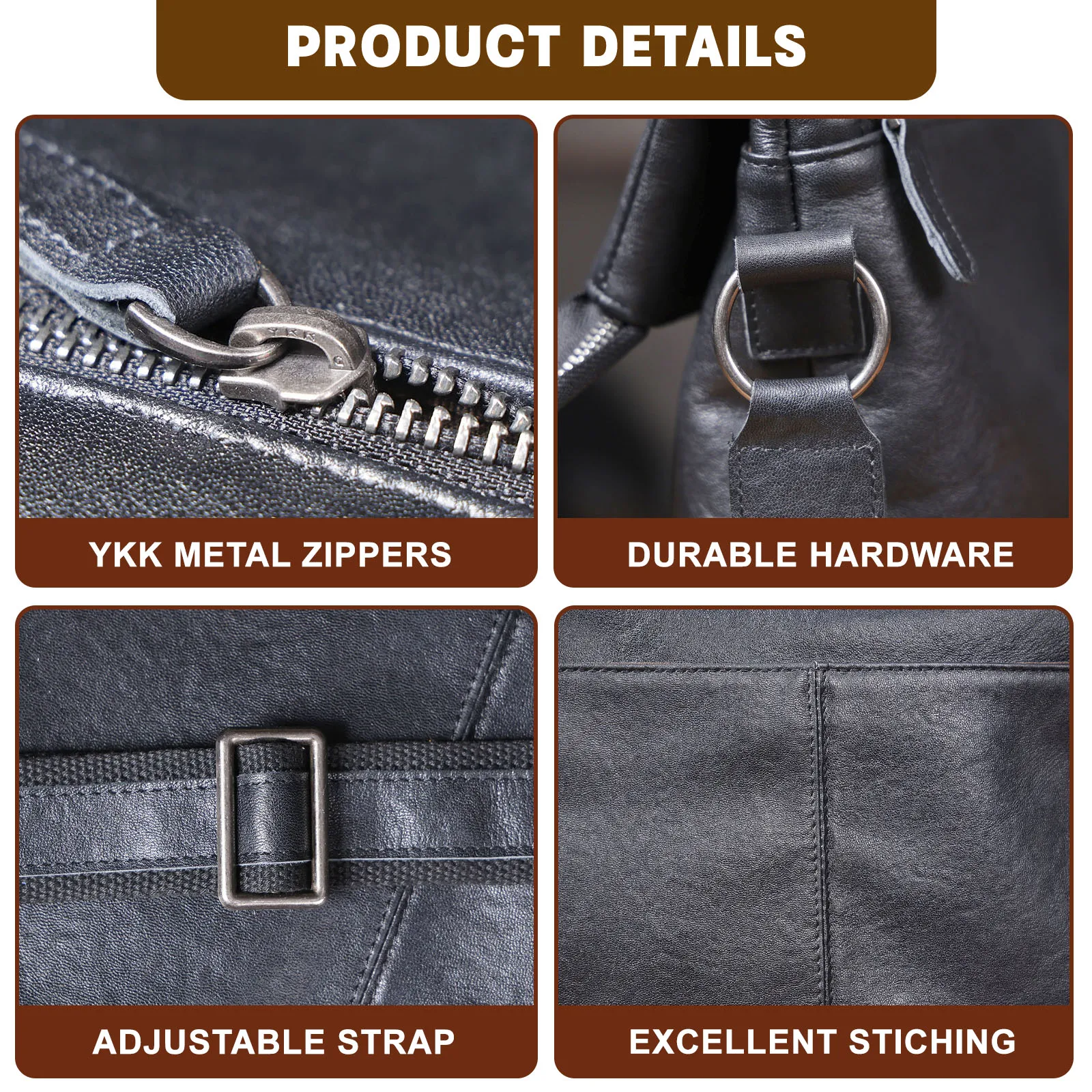 Echte Leder-Umhängetasche für Herren, Crossbody-Laptoptasche, einfache Rindsleder-Tasche aus pflanzlich gegerbtem Leder, modisch und lässig – Detail 13