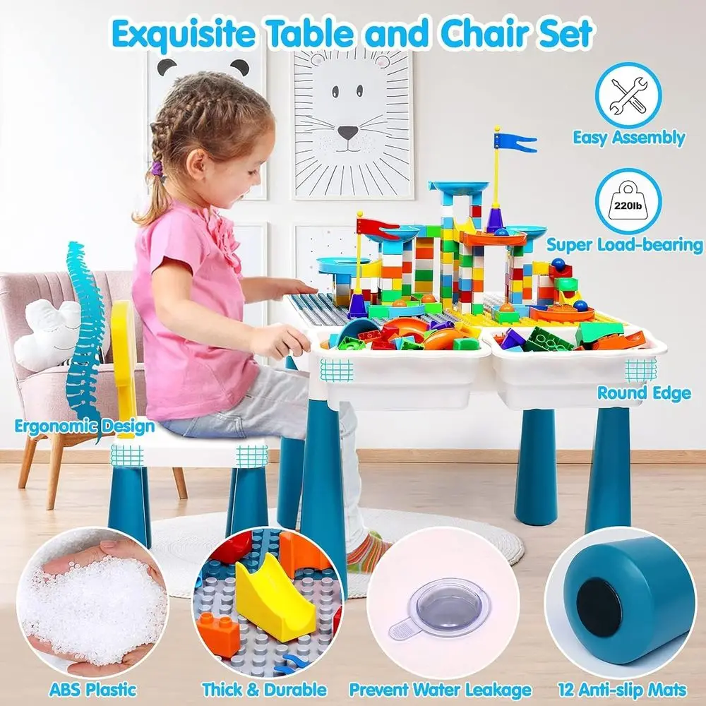All-in-One Kids Activity Table with 152-Piece Marble Run and Building Blocks, Perfect for Toddlers Aged 3-6, STEM-Inspired Play