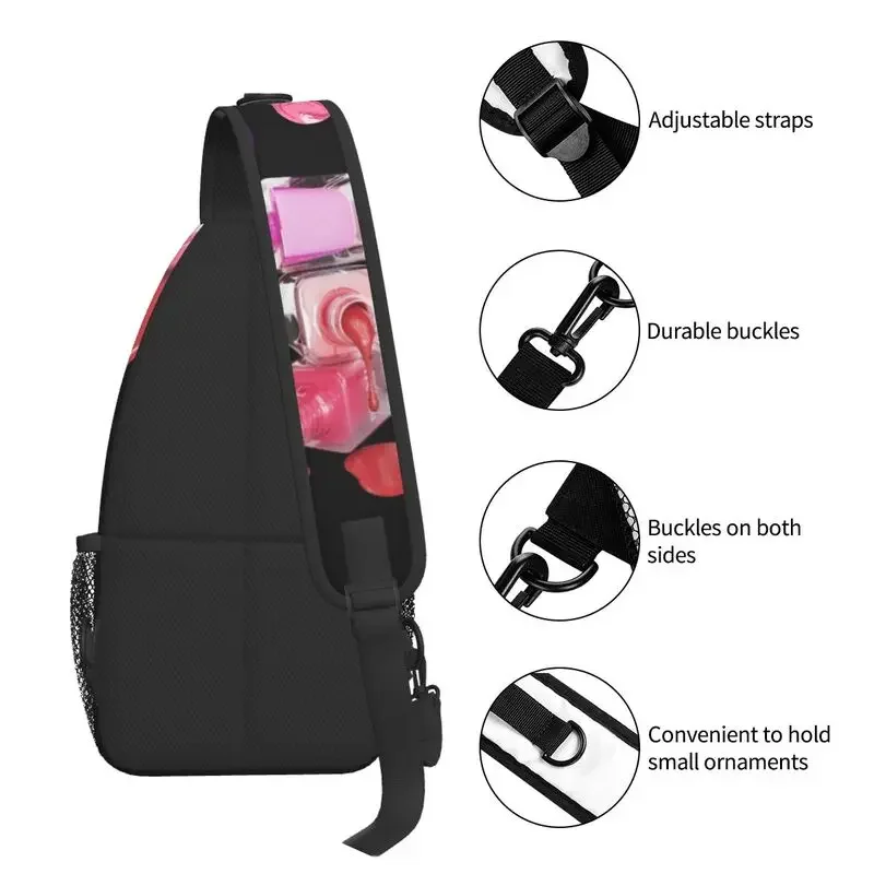 Mochila cruzada con eslinga para regalo de artista de uñas, bolso de hombro para manicura y esmalte de uñas para acampar y andar en bicicleta