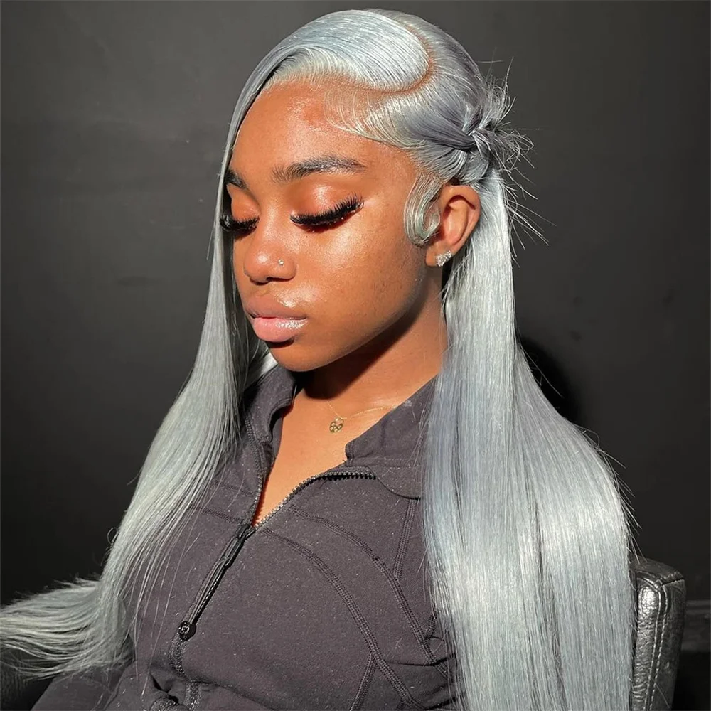 High Quality 13x6 Silver Grey Straight Lace Front Human Hair Wigs  613  Color Blonde Frontal Wigs For Women Brazilian Hair Wigs