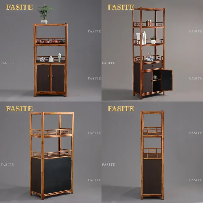 For Phoenix Eye Bamboo Bookshelf Tea Cabinet Storage Rack for Tea Ceremony Utensils Study Room Bogu Shelf Space Saving
