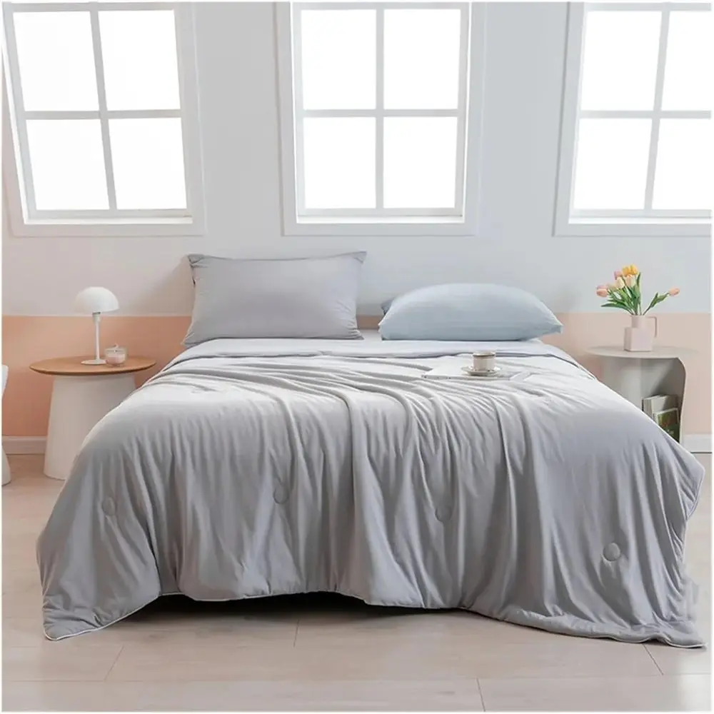 

Pink Beige Solid Cool Summer Air Conditioning Quilt Stitching Throws Blanket Washable Tylon iber Twin Queen Size,Bed Sheets
