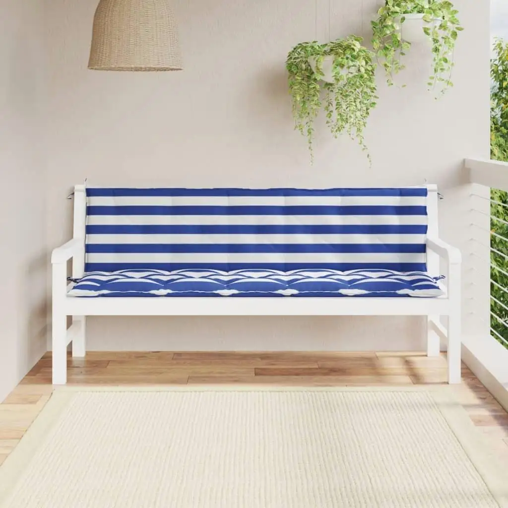 Set of 2 Oxford Fabric Garden Bench Cushions - Blue & White Stripe Outdoor Seating Pads