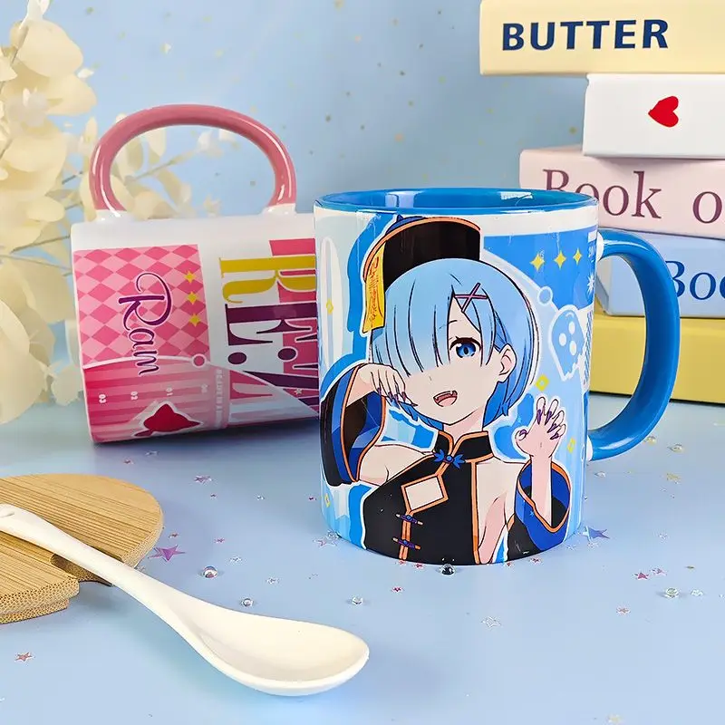 Re: Zero Kara Hajimeru Isekai Seikatsu Emilia Rem Anime Periphery Cartoon Print Household High-value Ceramic Milk Coffee Cup - view 6