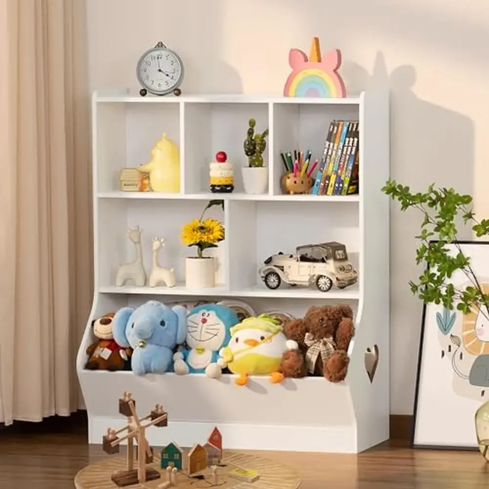 Kids 3 Tier Toy Storage Organizer Bookcase Cubby Shelf Cabinet Playroom Bedroom Waterproof Durable Scratch Resistant Wood Panel