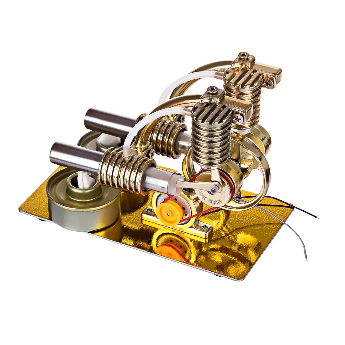 Stirling Engine L-Shape Two Cylinder External Combustion Engine with Bulb