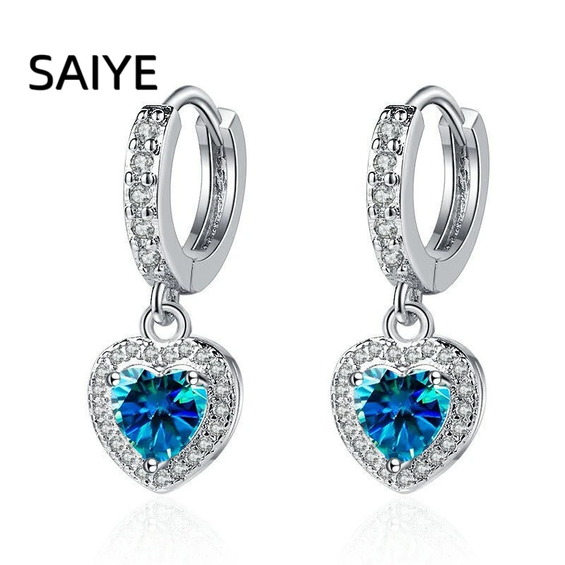 925 Sterling Silver Heart Dangle Hoop Earrings Women Halo Cubic Zirconia Love Heart Drop Huggie Earrings Elegant Jewelry Gift