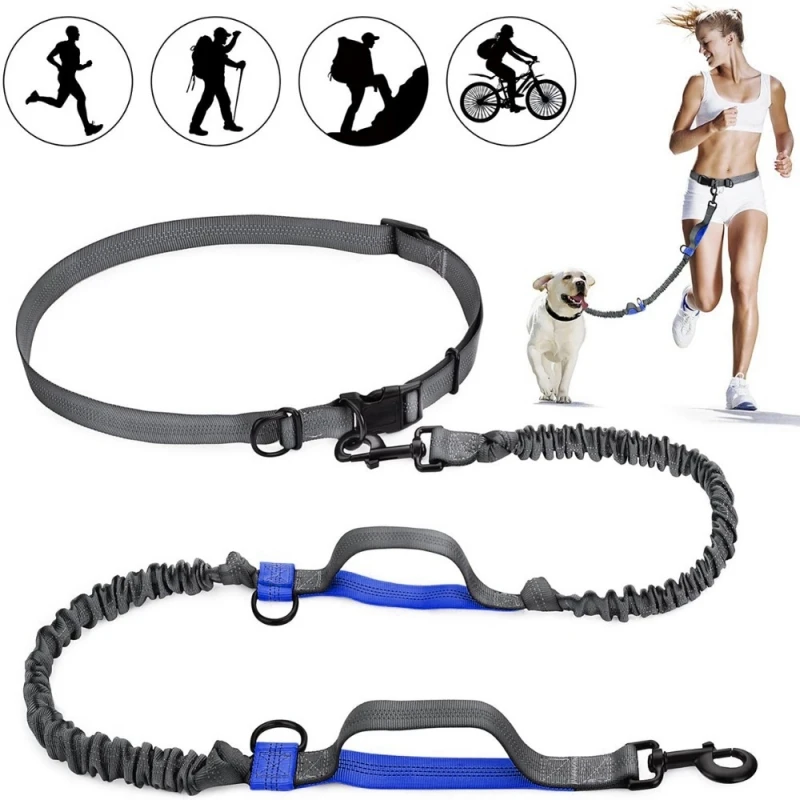 Retractable Hands Free Dog Leash For Running Double Handles Elastic Cord Reflective Large Dog Leash Pet Supplies