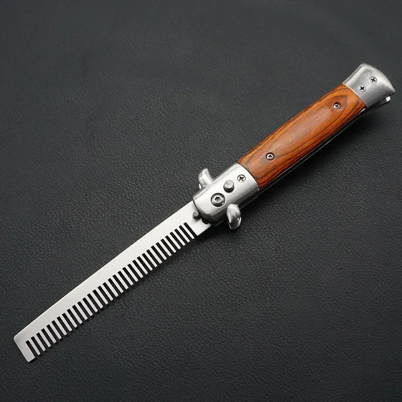 Edelstahl Klappbarer Automatischer Kamm-Messer-Bürsten-Haarschneider-Kamm-Bürsten-Zubehör Schmetterling Herren Taschenmesser-Kamm – Detail 1