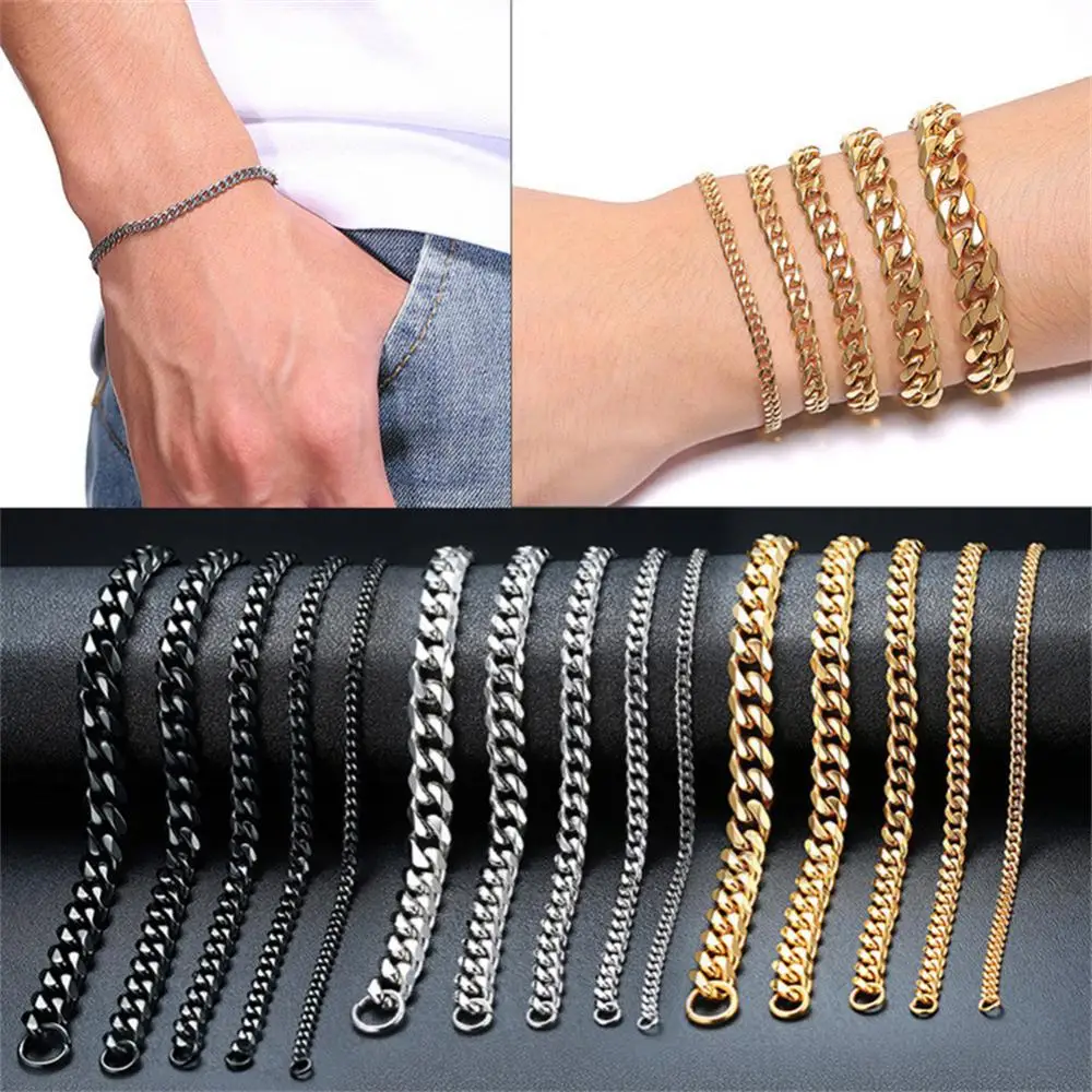 Six Sides Bracelet Stainless Steel Gold Plated Bracelet Bracelet 3/5/7/9/11mm Men's Punk Bracelet Gold Cuban Chain