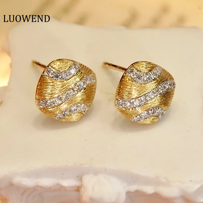 

LUOWEND 18K Yellow Gold Earrings Vintage Romantic Design 0.24carat Real Natural Diamond Stud Earrings for Women Christmas Gift