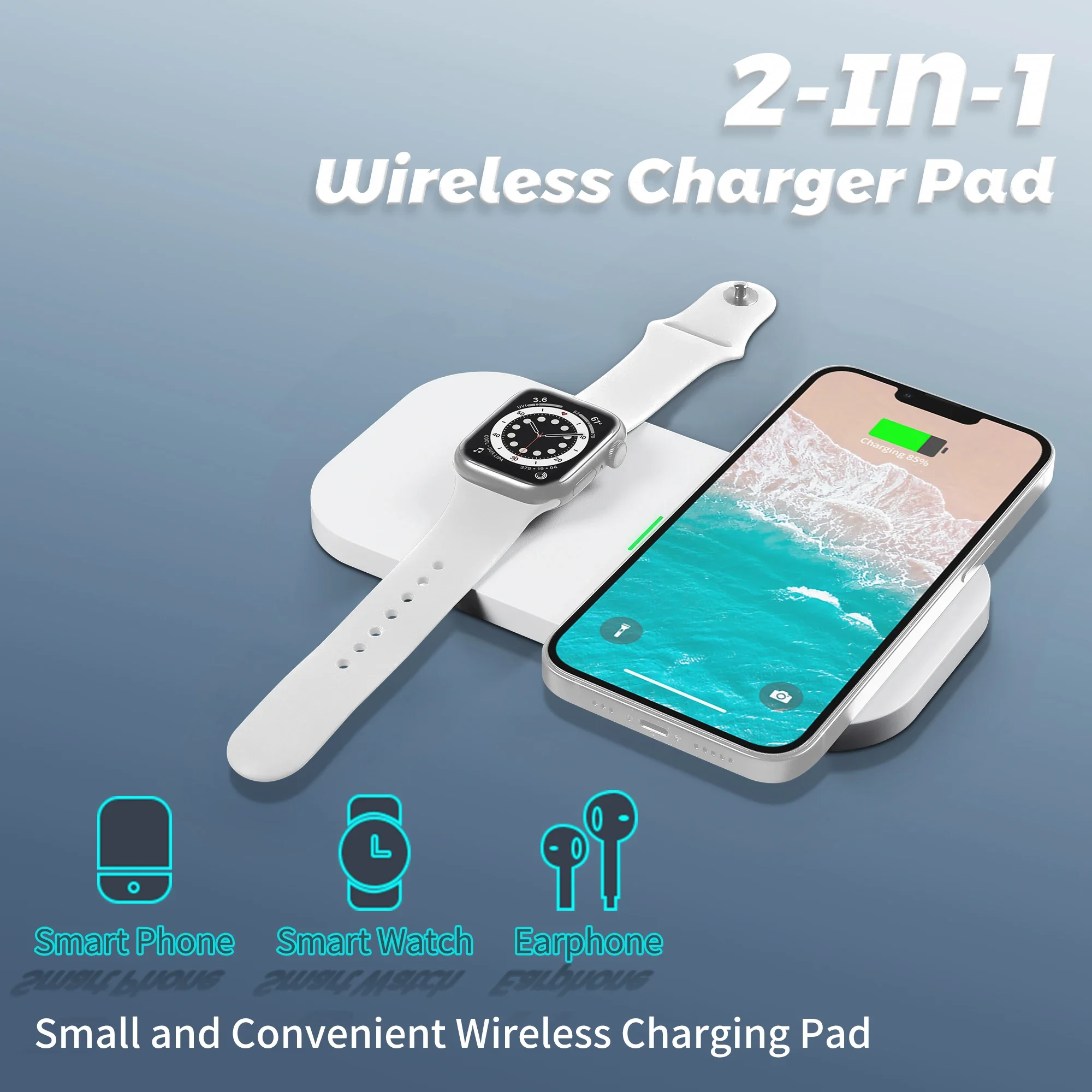 2 in 1 Wireless Charger Pad Silm Portable for iPhone AirPods Apple Watch
