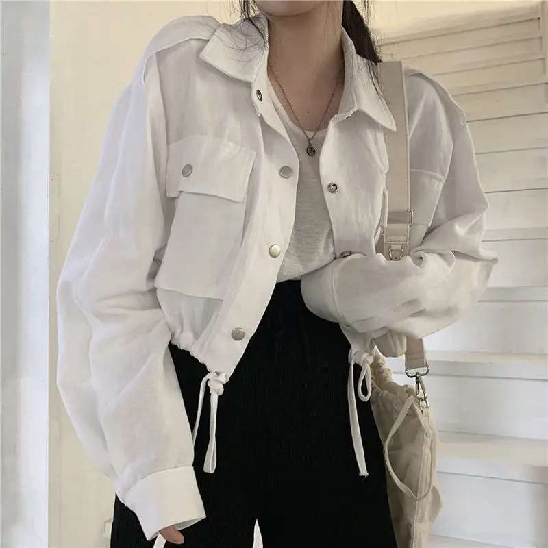 Deeptown Harajuku Fashion Cropped Autumn Jacket Women Chic and Elegant Streetwear Vintage 2000s Aesthetic Jackets Oversized Coat