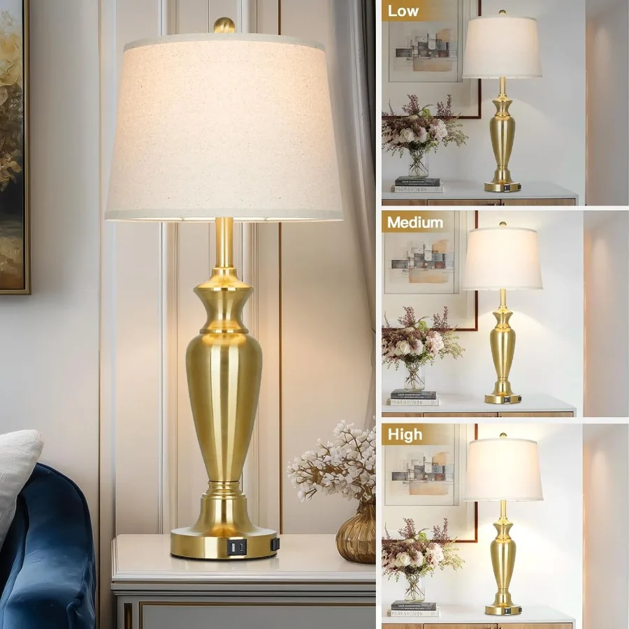30인치 높이의 골드 테이블 램프 2개 세트 (거실용 터치 컨트롤 침실용 협탁 램프, 3단계 밝기 조절 가능)