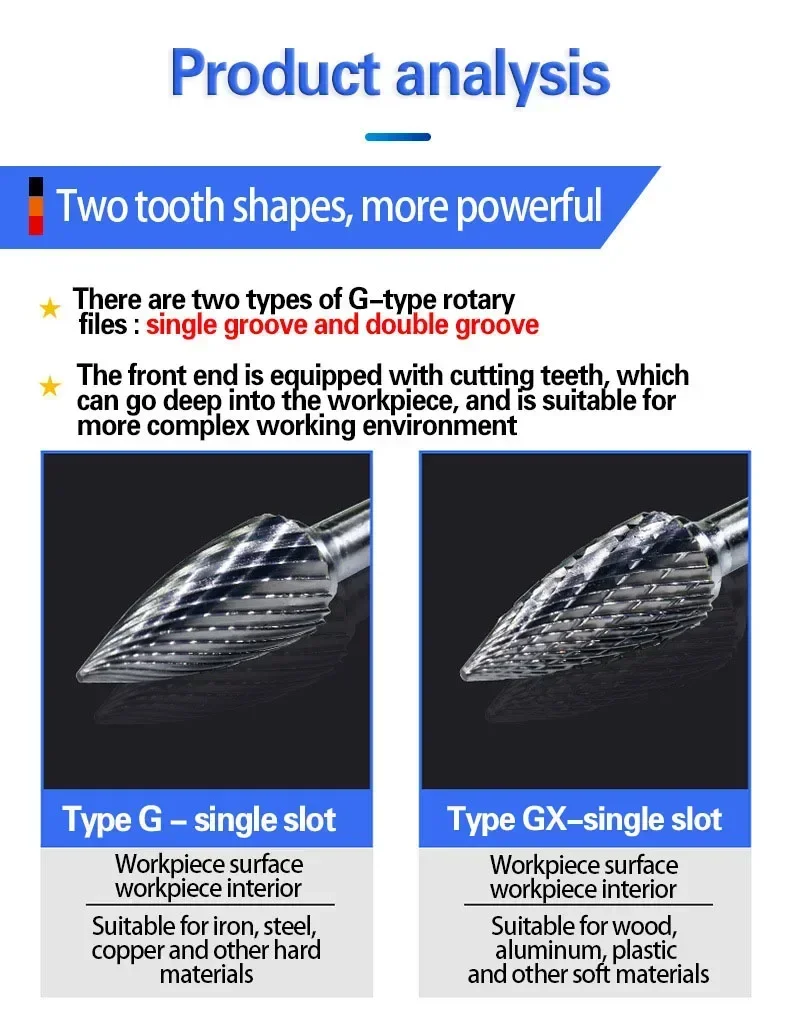 Tungsten Steel Grinding Head Carbide Rotary File Arc Pointed Milling Cutter Metal Grinding Engraving Single And Double Groove G