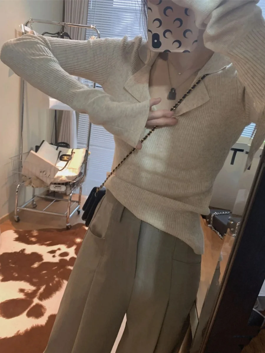 جديد خريف 2023 سترة نسائية محبوكة بقصة ضيقة قاعدة irt V-ne طويلة Sve طول منتظم للتنقل Sle لون نقي #4