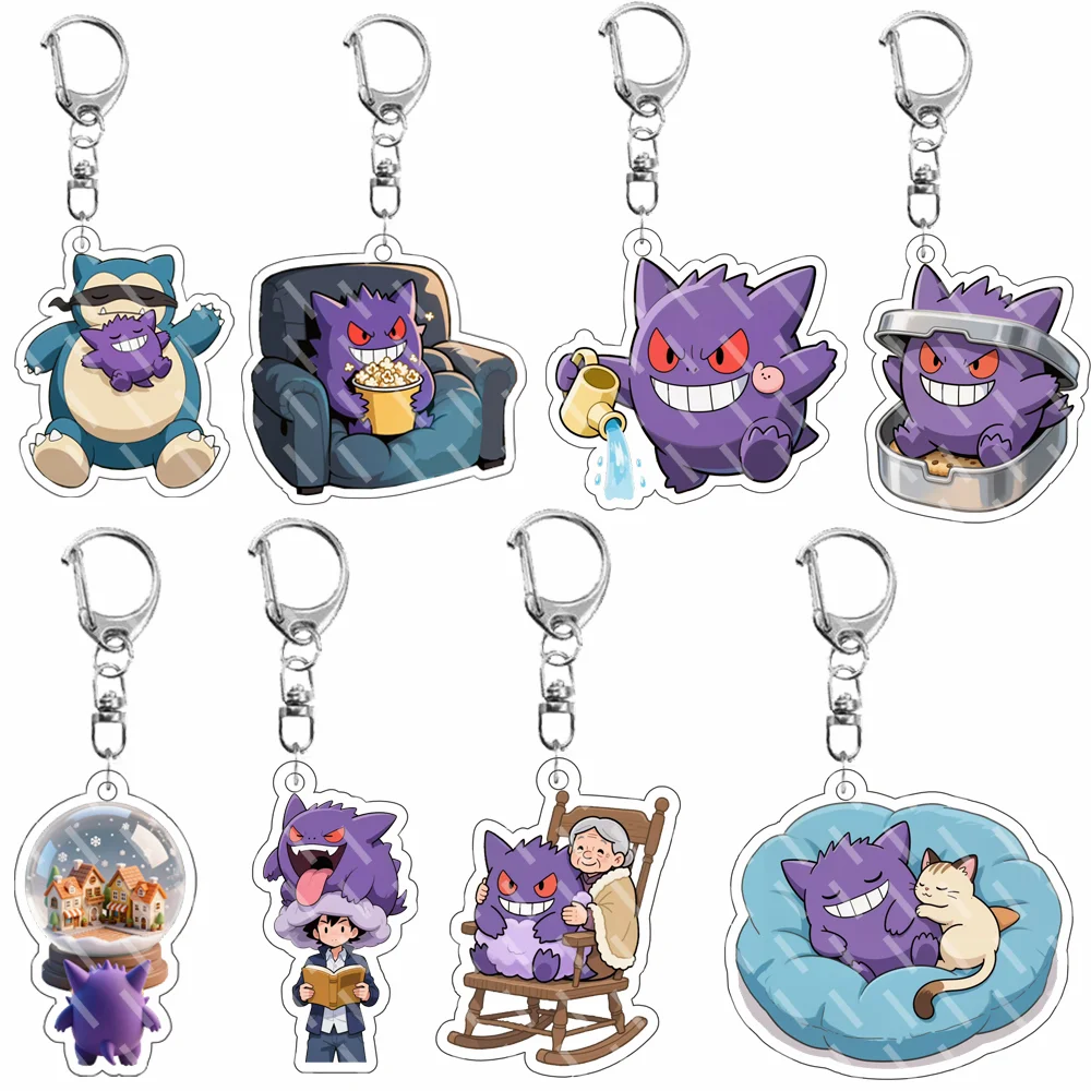 Cartoon Anime Gengar Flying A Plane for Video Games Call Up Meowth Snorlax Acrylic Keychain Car Bag Pendant Gifts 5cm