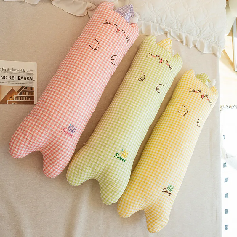 Leuke Lange Kat Knuffels Kawaii Kat Nachtkastje Kussen Rustgevend Gevuld Kussen Verjaardagscadeau voor Kinderen Kawaii Room Decor